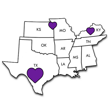 Stylized map of our service area covering Texas, Kansas City, and Central Kentucky